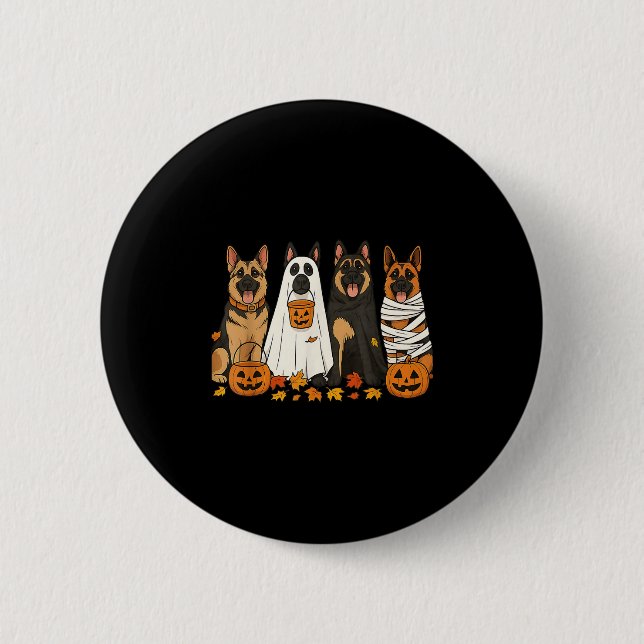 Funny German Shepherd Dogs Dressed As Ghost Soky H 2 Inch Round Button (Front)