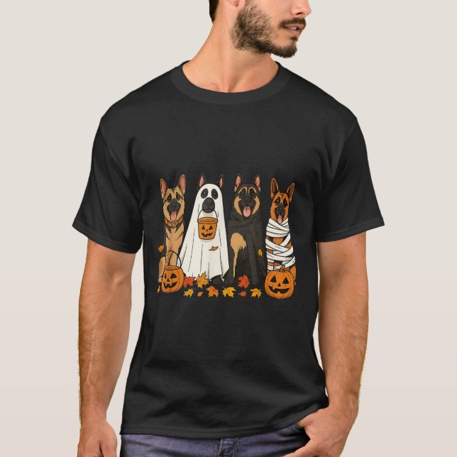 Funny German Shepherd Dogs Dressed As Ghost Soky H T-Shirt (Front)