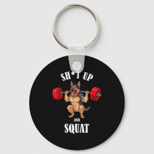 Funny German Shepherd Fitness Squating Workout Wei Keychain