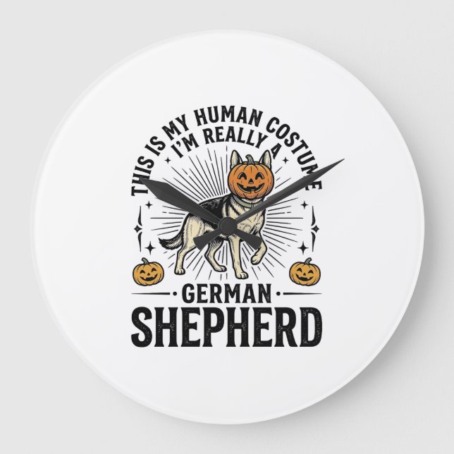Funny German Shepherd Halloween Costume Dog Design Large Clock (Front)
