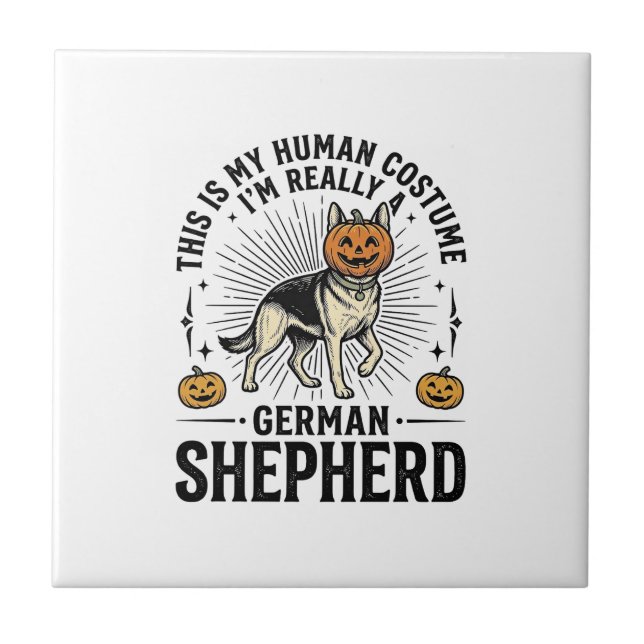 Funny German Shepherd Halloween Costume Dog Design Tile (Front)