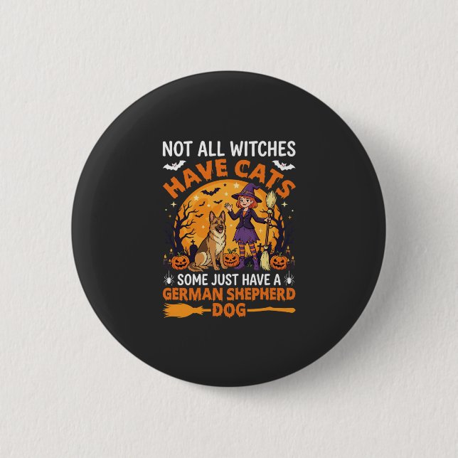 Funny German Shepherd Halloween Witch Dog 2 Inch Round Button (Front)