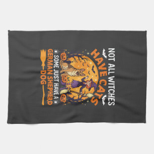 Funny German Shepherd Halloween Witch Dog Kitchen Towel