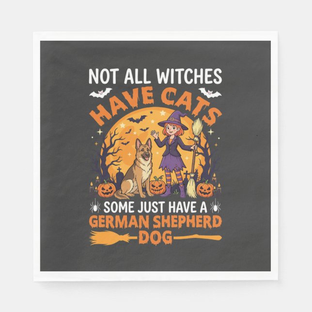 Funny German Shepherd Halloween Witch Dog Napkin (Front)