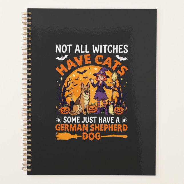 Funny German Shepherd Halloween Witch Dog Planner (Front)