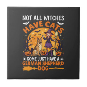 Funny German Shepherd Halloween Witch Dog Tile