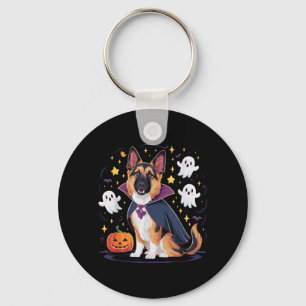 Funny German Shepherd Pup Halloween Ghosts Dracula Keychain