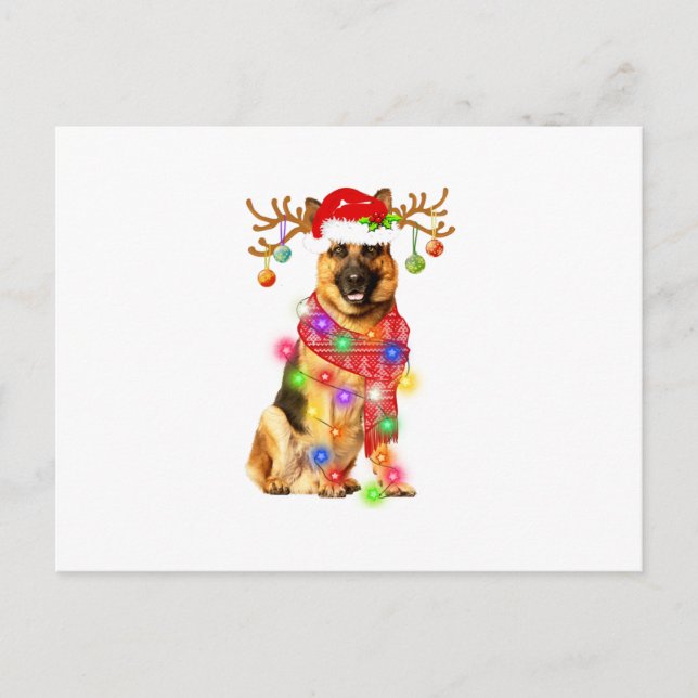 Funny German Shepherd Santa Hat Xmas Lights Gift D Announcement Postcard (Front)