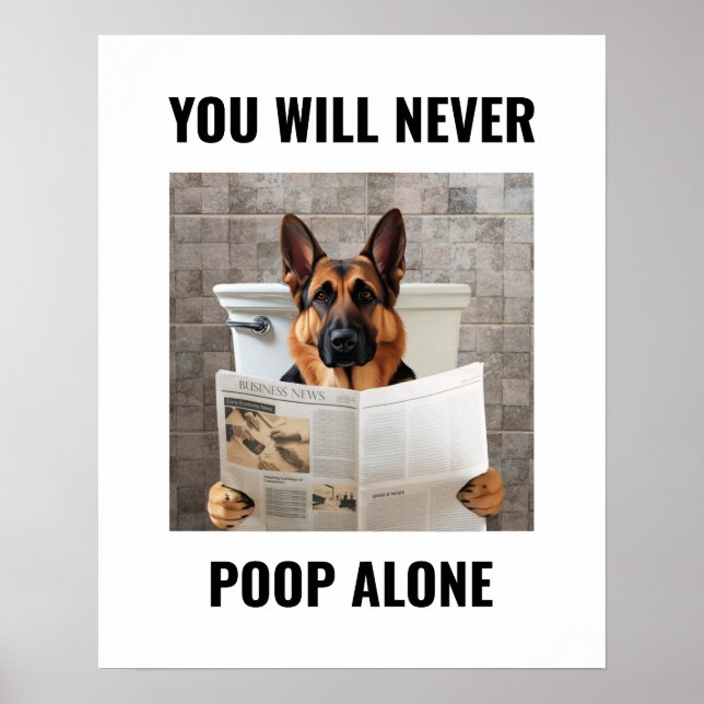 Funny German Shepherd Sitting On Toilet Wall Art (Front)