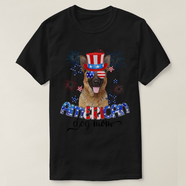 Funny German Shepherd Wearing Sunglasses USA Flag  T-Shirt (Design Front)