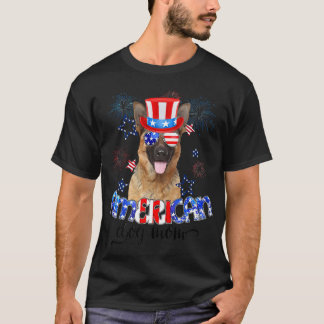 Funny German Shepherd Wearing Sunglasses USA Flag  T-Shirt