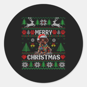 Funny German Shorthaired Inter Dog Ugly Xmas Sweat Classic Round Sticker