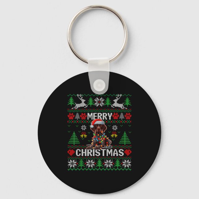 Funny German Shorthaired Inter Dog Ugly Xmas Sweat Keychain (Front)