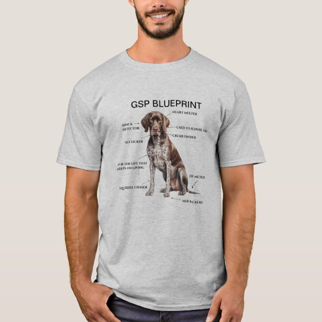 Funny German Shorthaired Pointer Blueprint T-Shirt (Front)