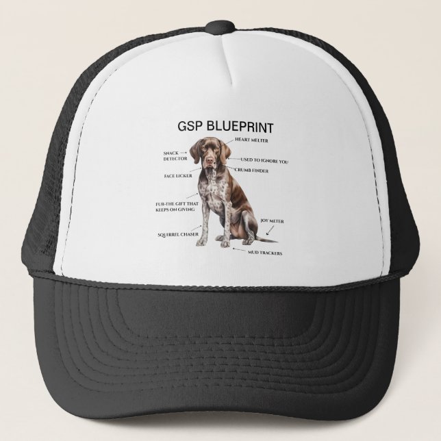 Funny German Shorthaired Pointer Blueprint Trucker Hat (Front)