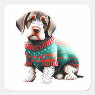 Funny German Wirehaired Pointer Christmas Sweater Square Sticker
