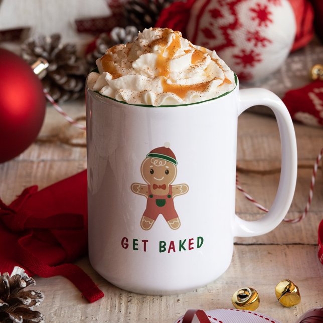 Funny Get Baked Gingerbread Man Holiday Quote Two-Tone Coffee Mug (Creator Uploaded)