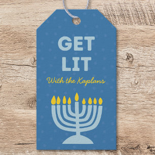 Funny "Get Lit" Chic Personalized Menorah Hanukkah Gift Tags