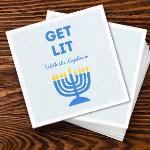 Funny "Get Lit" Chic Personalized Menorah Hanukkah Napkin