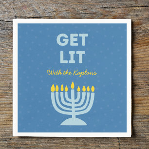 Funny "Get Lit" Chic Personalized Menorah Hanukkah Napkin