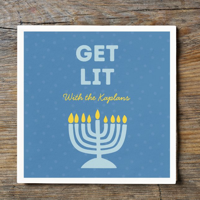 Funny "Get Lit" Chic Personalized Menorah Hanukkah Napkin (Creator Uploaded)