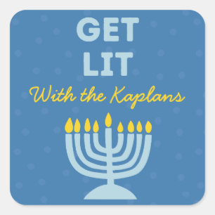 Funny "Get Lit" Chic Personalized Menorah Hanukkah Square Sticker