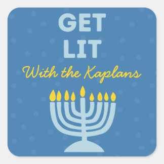 Funny "Get Lit" Chic Personalized Menorah Hanukkah Square Sticker