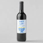 Funny "Get Lit" Chic Personalized Menorah Hanukkah Wine Label<br><div class="desc">Add a fun twist to your Hanukkah festivities with this cheeky "Get Lit" wine label! Featuring a bright menorah illustration and customizable family name text, this label brings humour and personality to your holiday table. Perfect for decorating wine bottles at family dinners, gifting to friends, or enhancing the holiday spirit...</div>