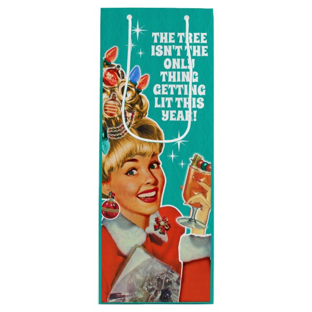 Funny Get Lit Girl Christmas Gift Bag - wine bag (Front)