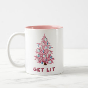 Funny Get Lit Pink Christmas Tree Two-Tone Coffee Mug