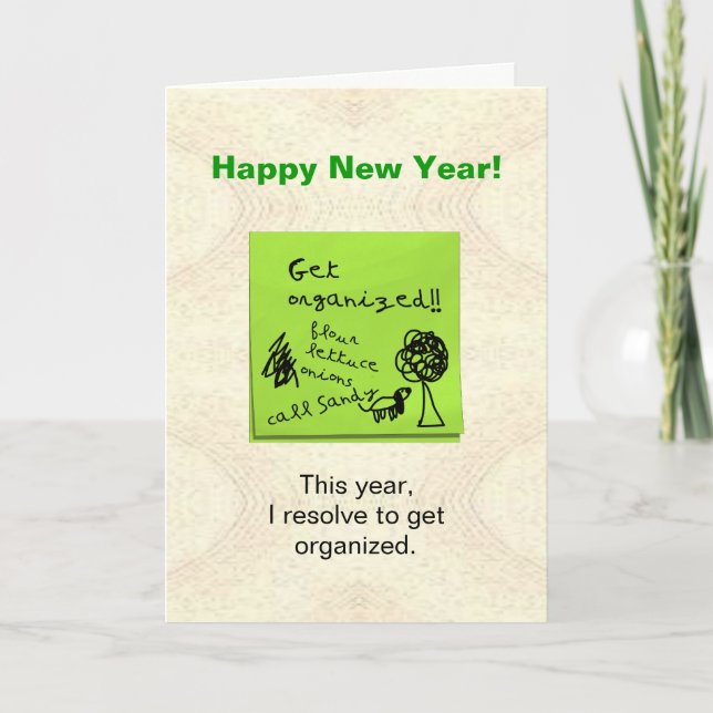 Funny Get Organized Resolution New Years Card (Front)