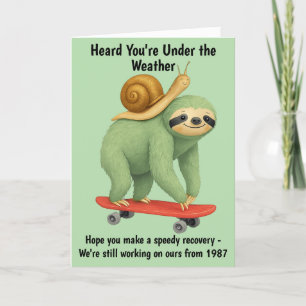 Funny Get Well Card Sloth Snail Skateboard Art