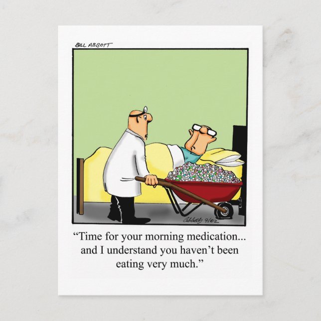 Funny Get Well Morning Medication Postcard (Front)