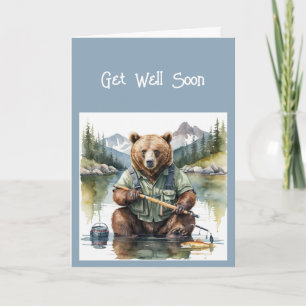 Funny Get Well Soon Fisherman Bear Animal Humour Holiday Card