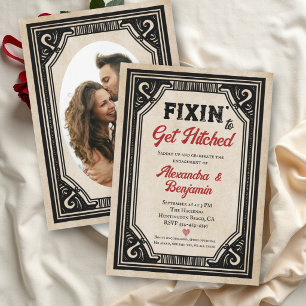 Funny Getting Hitched Old West Photo Engagement Invitation