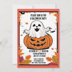 Funny Ghost and pumpkin Halloween party invitation