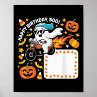 Funny Ghost Biker Halloween Design With Flames And