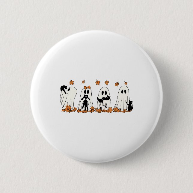 Funny Ghost Black Cat Fall Halloween Thanksgiving  2 Inch Round Button (Front)
