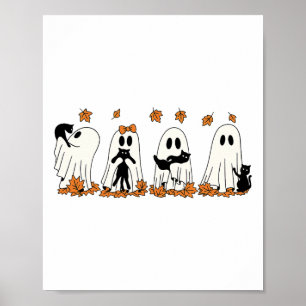 Funny Ghost Black Cat Fall Halloween Thanksgiving Poster