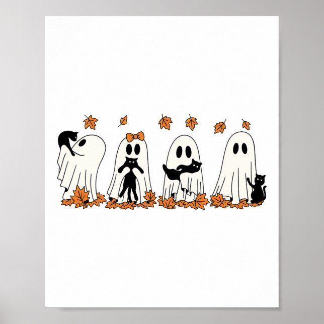 Funny Ghost Black Cat Fall Halloween Thanksgiving  Poster (Front)