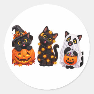 Funny Ghost Black Cat Halloween – Cute Spooky Cat  Classic Round Sticker