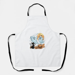 Funny Ghost & Black Cat Lazy Halloween Spooky Seas Apron