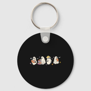 Funny Ghost Book Reading Halloween Books Lover Kid Keychain