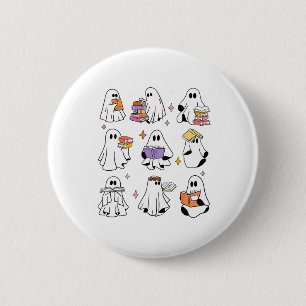 Funny Ghost Book Reading Halloween Books Lover Tea 2 Inch Round Button