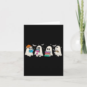 Funny Ghost Book Reading Halloween Books Lover Tea Card