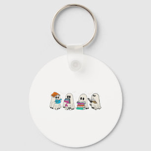 Funny Ghost Book Reading Halloween Books Lover Tea Keychain