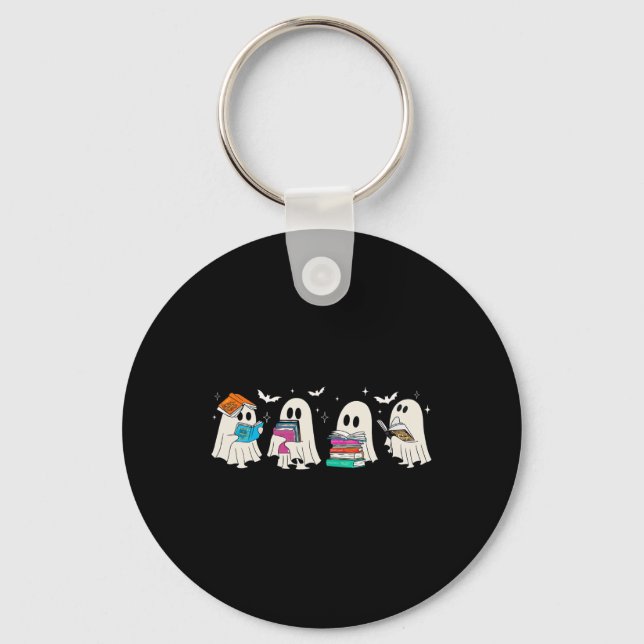 Funny Ghost Book Reading Halloween Books Lover Tea Keychain (Front)