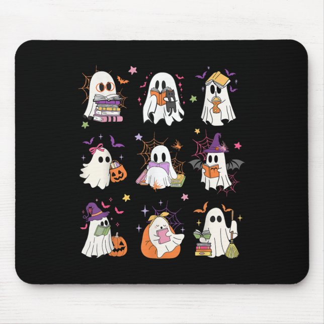 Funny Ghost Book Reading Halloween Books Lover Tea Mouse Pad (Front)