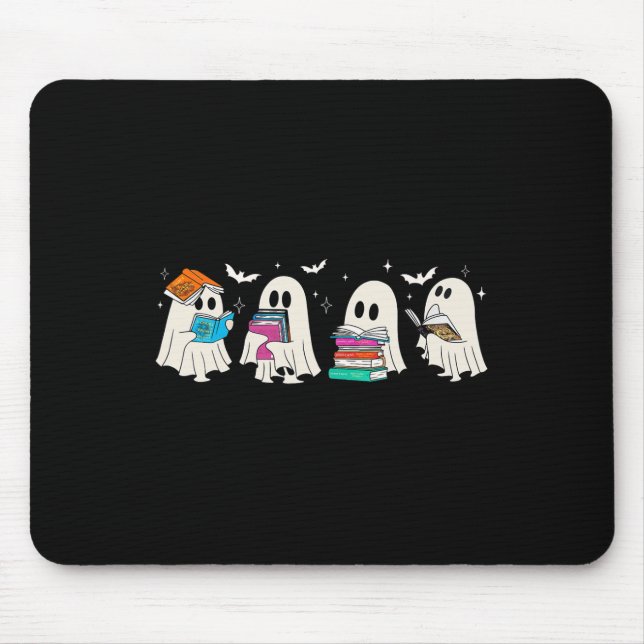 Funny Ghost Book Reading Halloween Books Lover Tea Mouse Pad (Front)