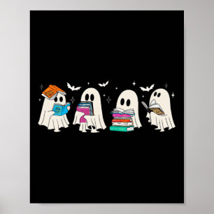 Funny Ghost Book Reading Halloween Books Lover Tea Poster